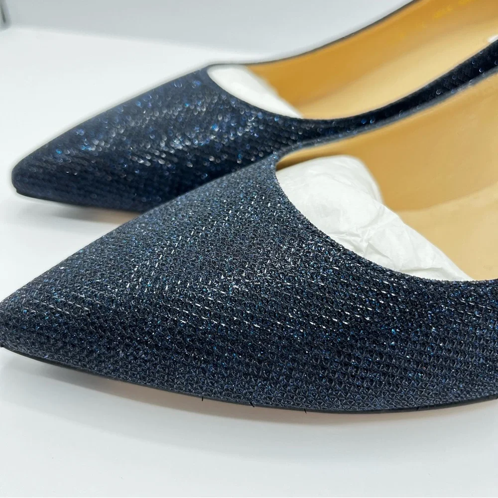 LK Bennett Women’s Sz 10.5 Audrey Kitten Heels Sparkle Navy Blue Wedding Fancy